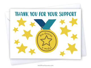 Thank you for your support card with medal
