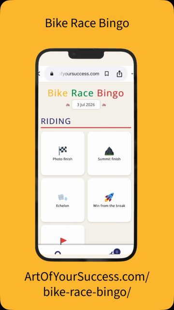 Something fun for the 21 stages of tour, starting tomorrow with the Grand Départ in Barcelona.

I’m looking forward to playing bike race bingo & spotting these.

https://artofyoursuccess.com/bike-race-bingo/