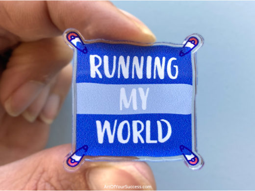 running my world pin badge