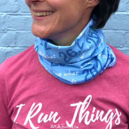 Marathon-love-multifunctional-headwear worn as neck snood scarf