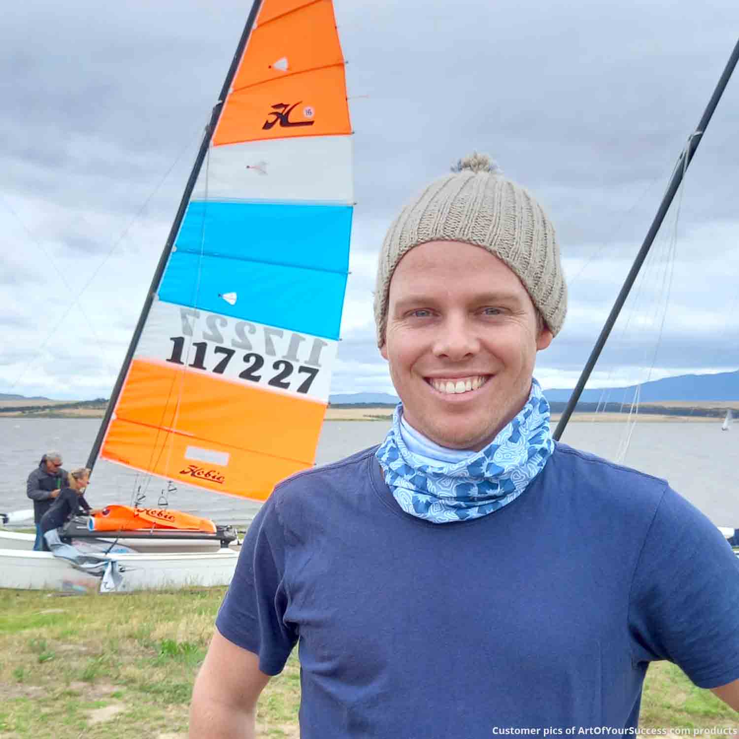 mountains neck scarf being used for sailing