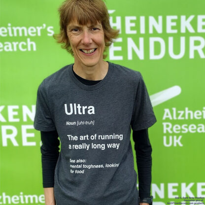 Ultra runner t shirt, customer photo, size S, dark grey heather