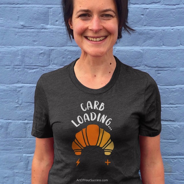 Carb Loading Croissant T shirt, size S, dark grey heather