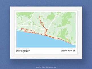 personalised marathon Brighton in strava-style, white frame by ArtOfYourSuccess.com